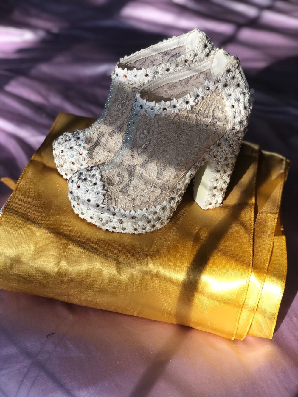 Bridal Lace Daisy Pearl Accent Women's Heeled Booties